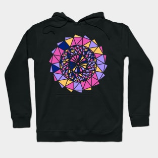 Digital geometric mandala with repeated shapes in random bright neon colors Hoodie